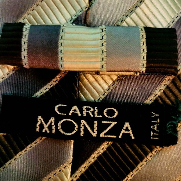 Carlo Monza, Italie,  All silk necktie,  made in china, stripped silver pattern - Picture 14 of 16